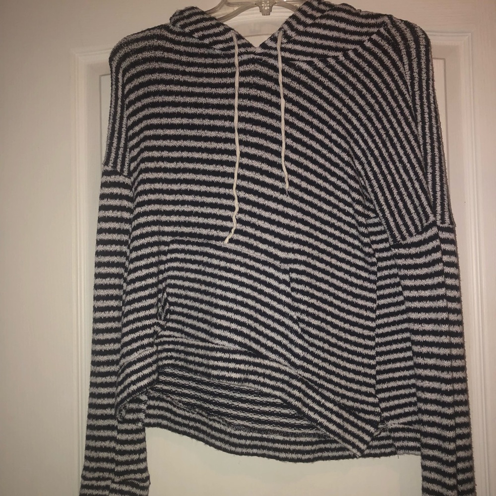 navy blue and white striped sweater